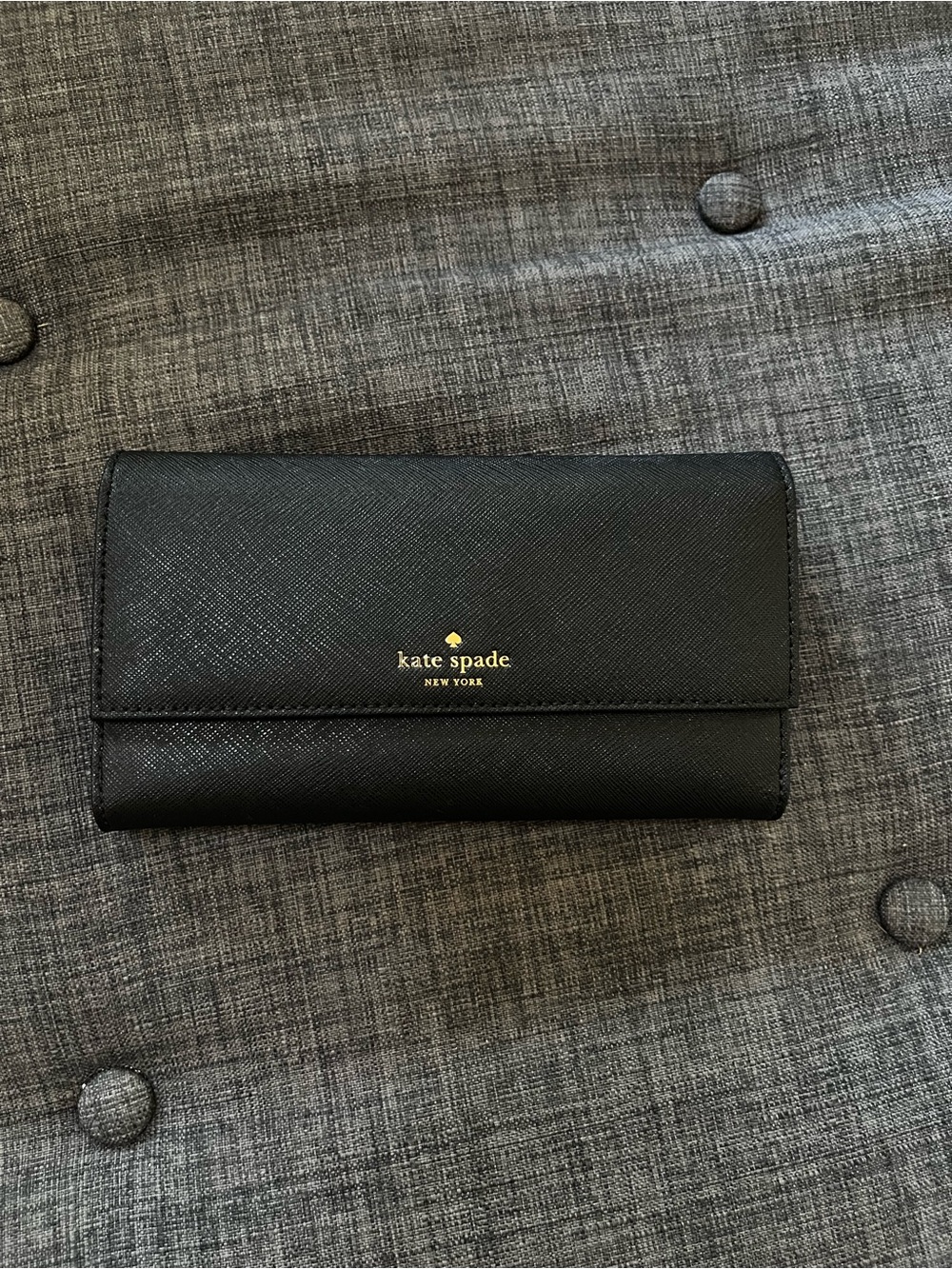 kate spade black leather continental wallet with gold logo